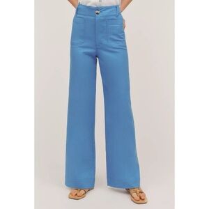 NWT Anthropologie Colette Beachy Linen Full Length Wide Leg Pants Blue 25